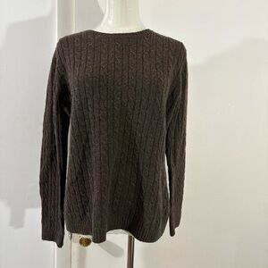 L.L Bean Lambswool Blend Knit Pullover Sweater Womens M Brown Crewneck Fisherman